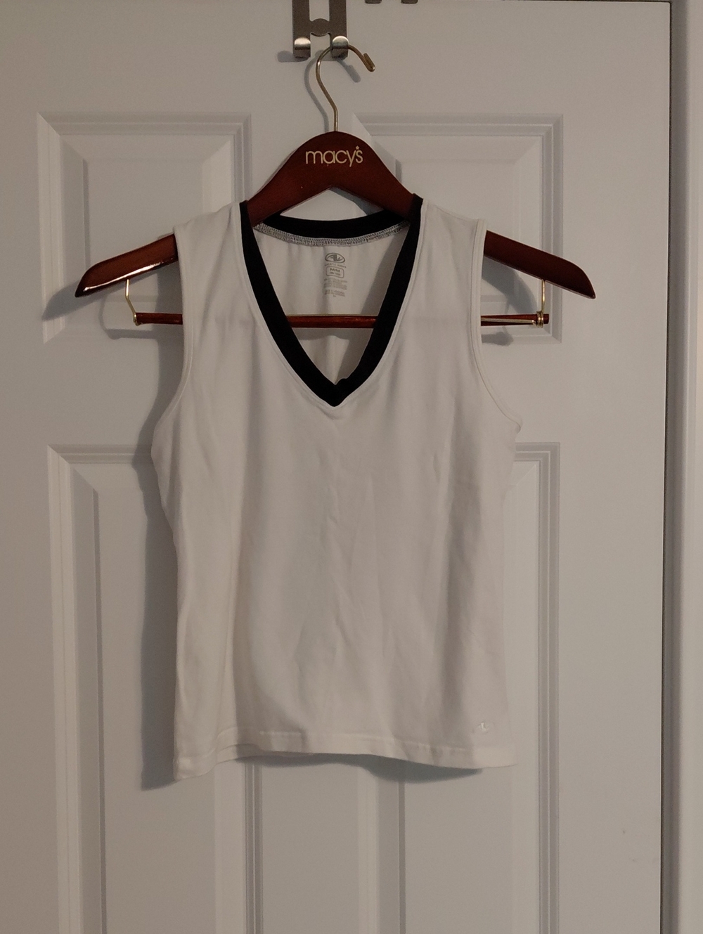 Athletic Works White V-Neck Tank Top with Black Trim, Size M
